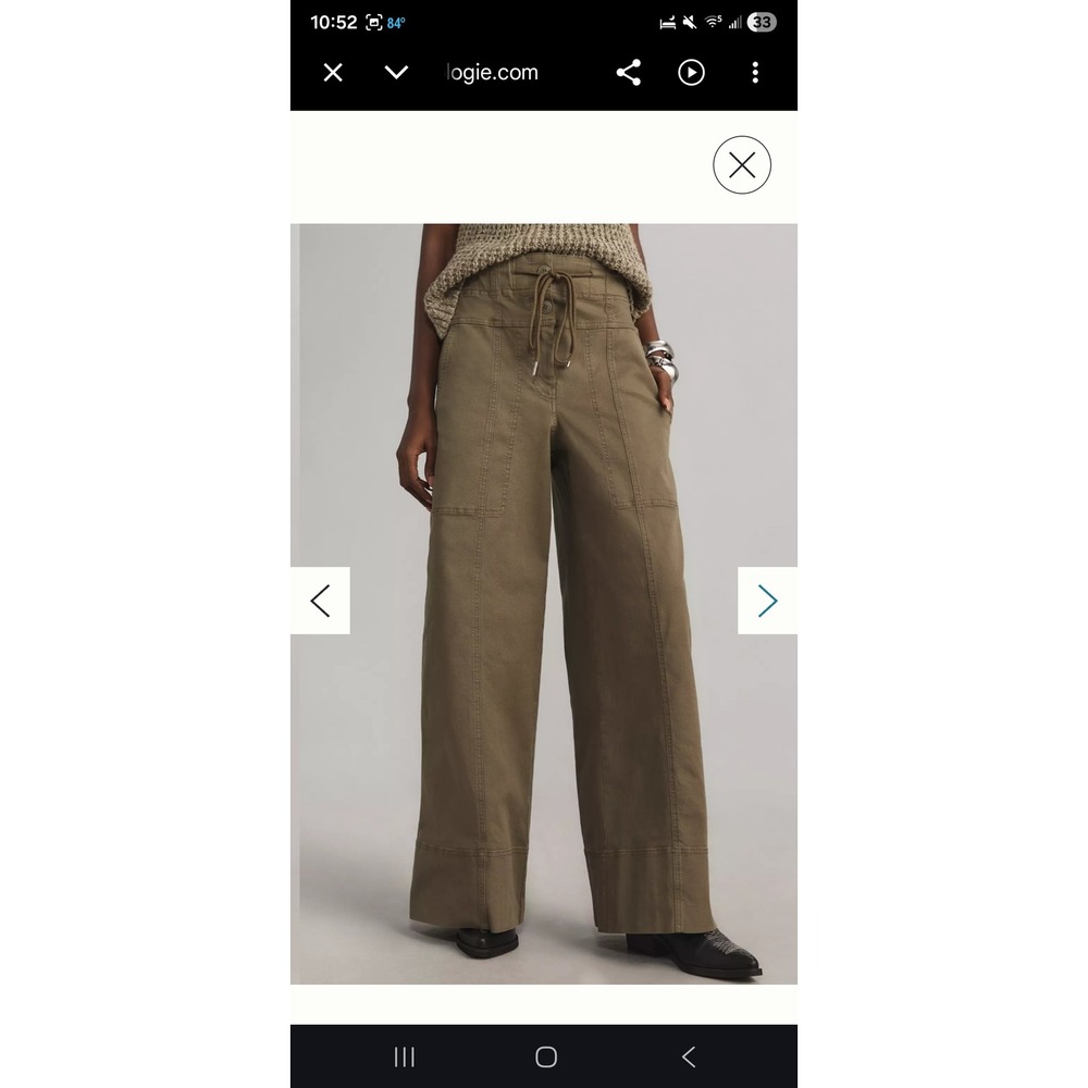 Maeve Anthropologie Utility Wide Leg Trouser Pants Olive Green Womens M